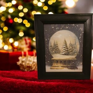 Festive Snow Globe Framed Art in Black Frame